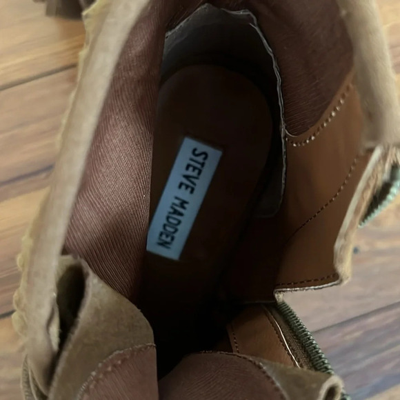 Steve Madden Tan Suede Fringe Heeled Boots - Picture 8 of 12